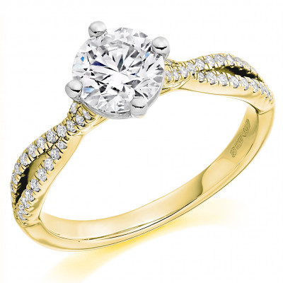 Round Brilliant Solitaire with Diamond Set Shoulders Split Shoulders Engagement Ring Metal Image