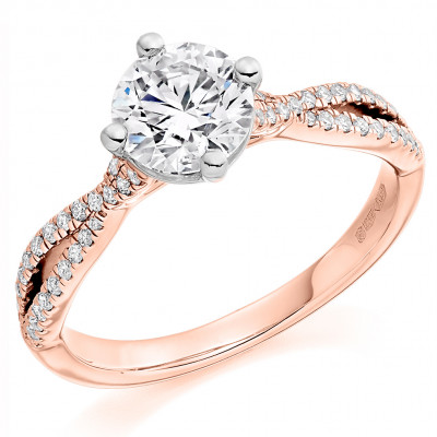 Round Brilliant Solitaire with Diamond Set Shoulders Split Shoulders Engagement Ring Metal Image