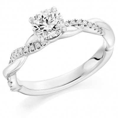 Round Brilliant Solitaire with Diamond Set Shoulders Split Shoulders Engagement Ring Metal Image