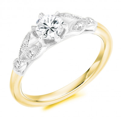 Round Brilliant Solitaire with Diamond Set Shoulders Split Shoulders Engagement Ring Metal Image