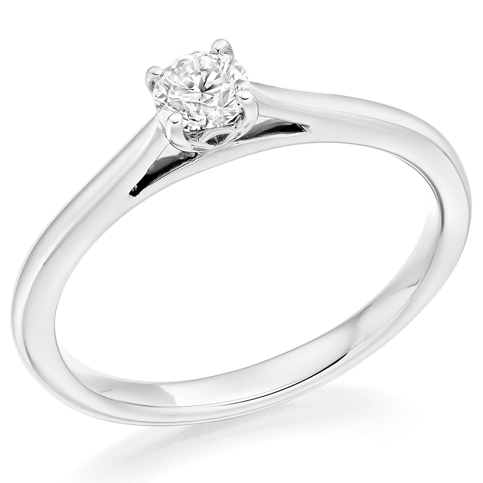 Image of White Gold Round Brilliant Solitaire with Plain Shoulders Engagement Ring