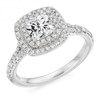 Cushion Cut Halo with Diamond Set Shoulders Split Shoulders Engagement Ring Metal Image