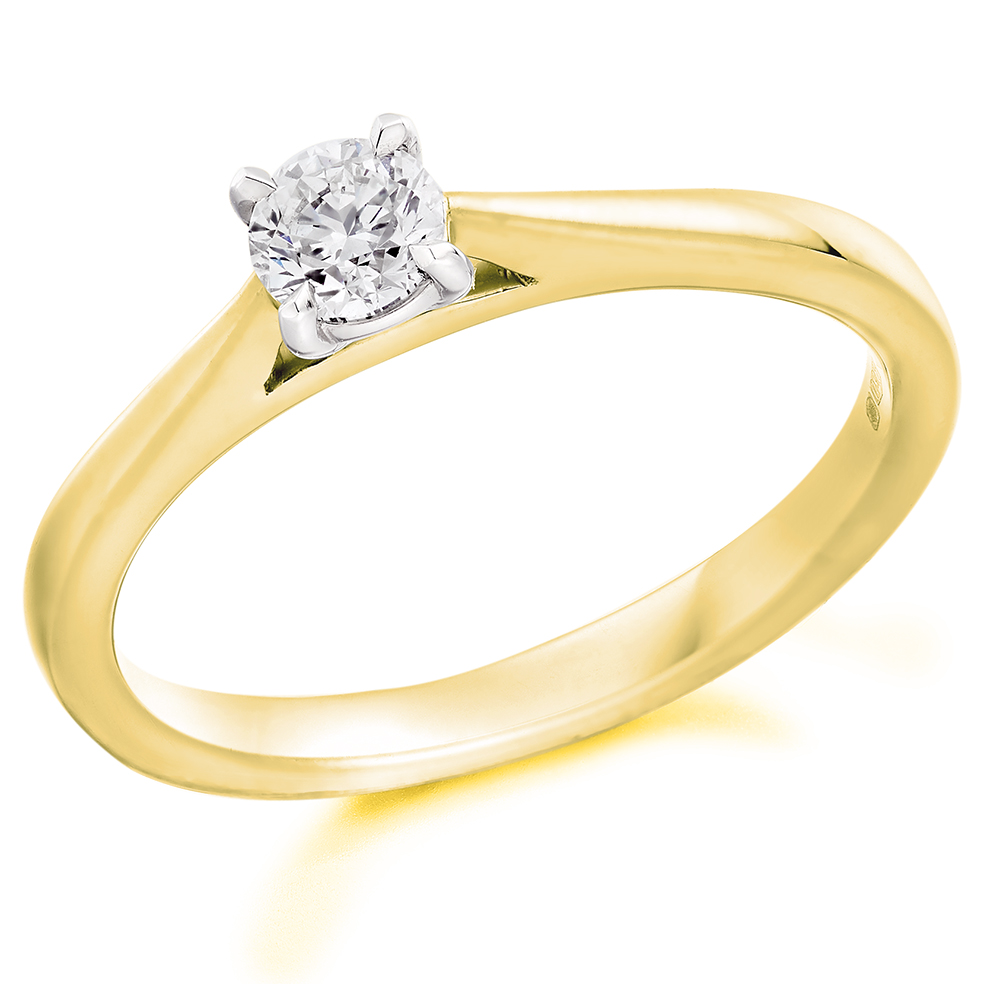 Image of Yellow Gold Round Brilliant Solitaire with Plain Shoulders Engagement Ring