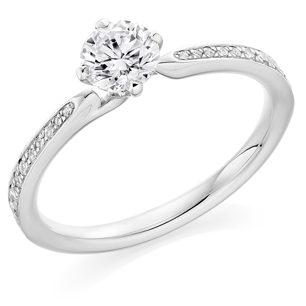 Image of White Gold Round Brilliant Solitaire with Diamond Set Shoulders Engagement Ring