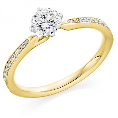Round Brilliant Solitaire with Diamond Set Shoulders Engagement Ring Metal Image