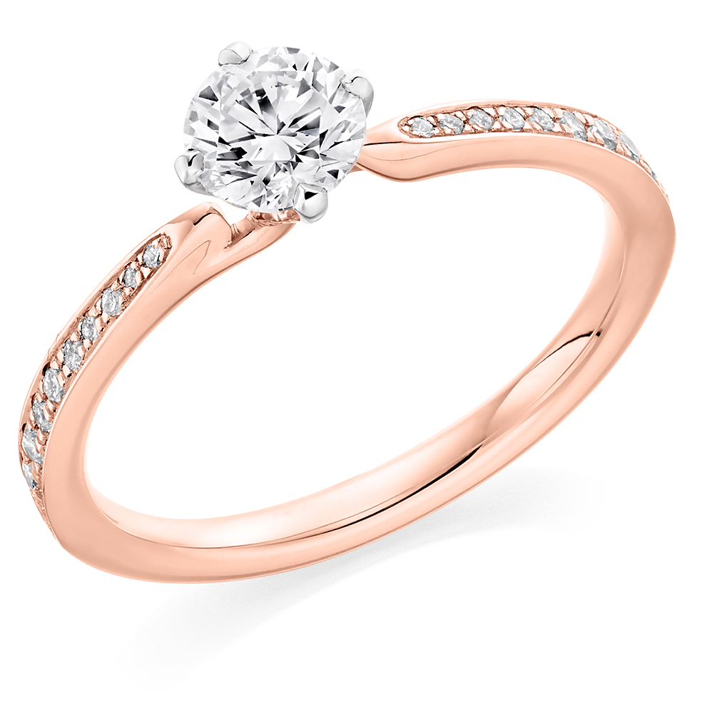 Image of Rose Gold Round Brilliant Solitaire with Diamond Set Shoulders Engagement Ring