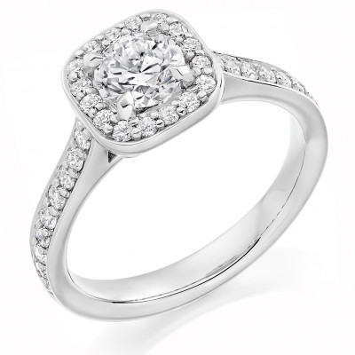 Round Brilliant Halo with Diamond Set Shoulders Engagement Ring Metal Image