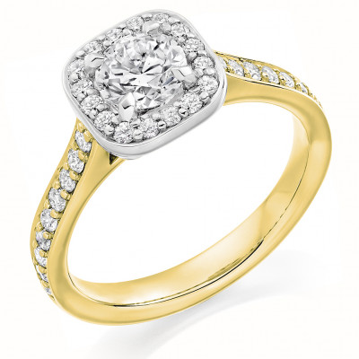 Round Brilliant Halo with Diamond Set Shoulders Engagement Ring Metal Image