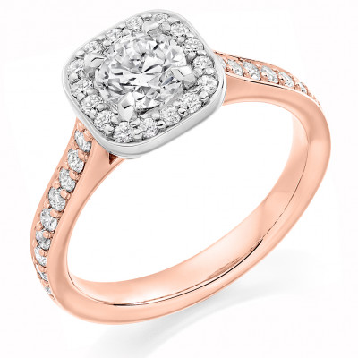 Round Brilliant Halo with Diamond Set Shoulders Engagement Ring Metal Image