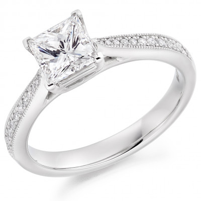 Princess Cut Solitaire with Diamond Set Shoulders Engagement Ring Metal Image