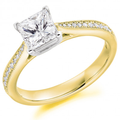 Princess Cut Solitaire with Diamond Set Shoulders Engagement Ring Metal Image