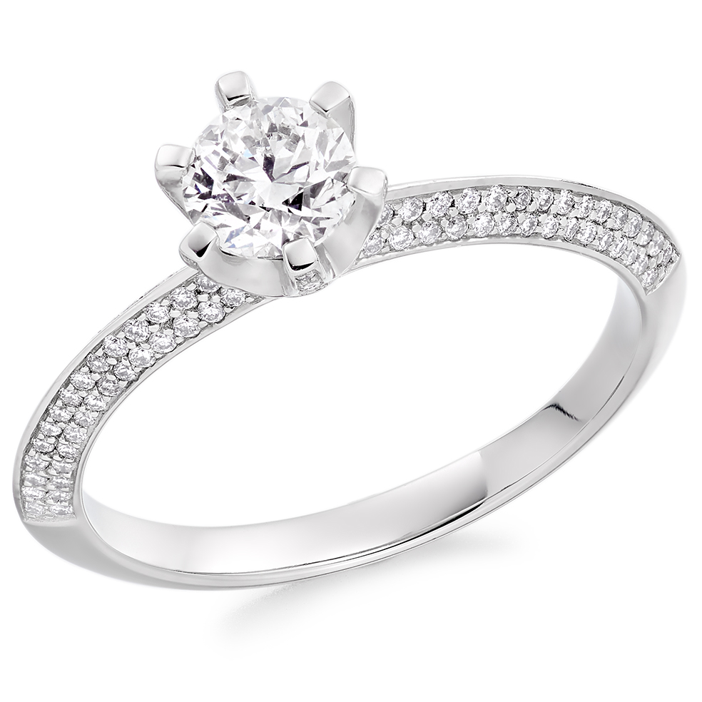 Image of Platinum Round Brilliant Solitaire with Diamond Set Shoulders Engagement Ring