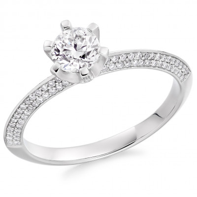 Round Brilliant Solitaire with Diamond Set Shoulders Engagement Ring Metal Image