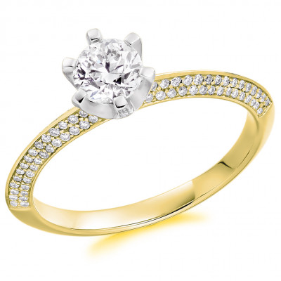 Round Brilliant Solitaire with Diamond Set Shoulders Engagement Ring Metal Image