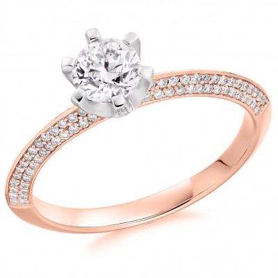 Round Brilliant Solitaire with Diamond Set Shoulders Engagement Ring Metal Image