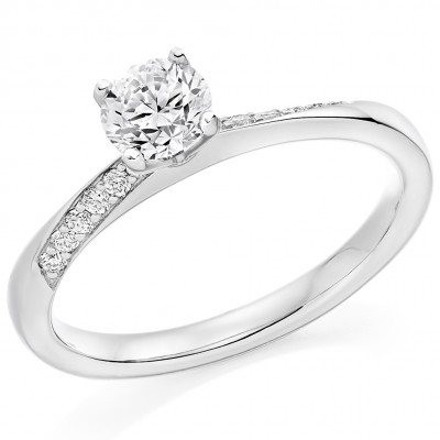 Round Brilliant Solitaire with Diamond Set Shoulders Engagement Ring Metal Image