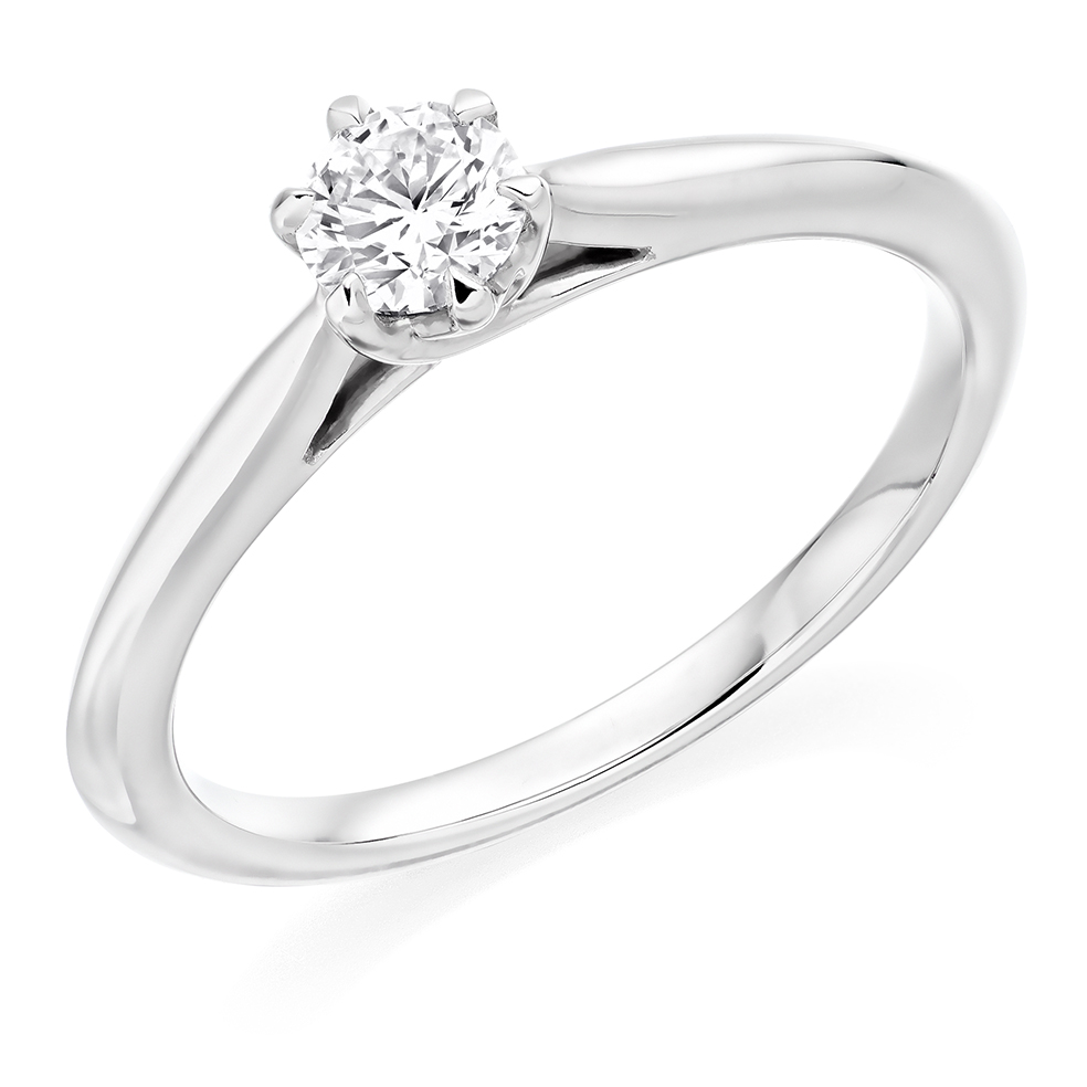 Image of Platinum Round Brilliant Solitaire with Plain Shoulders Engagement Ring