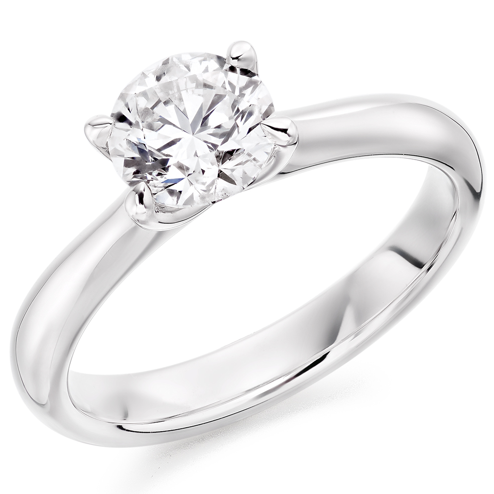 Image of Platinum Round Brilliant Solitaire with Plain Shoulders Engagement Ring