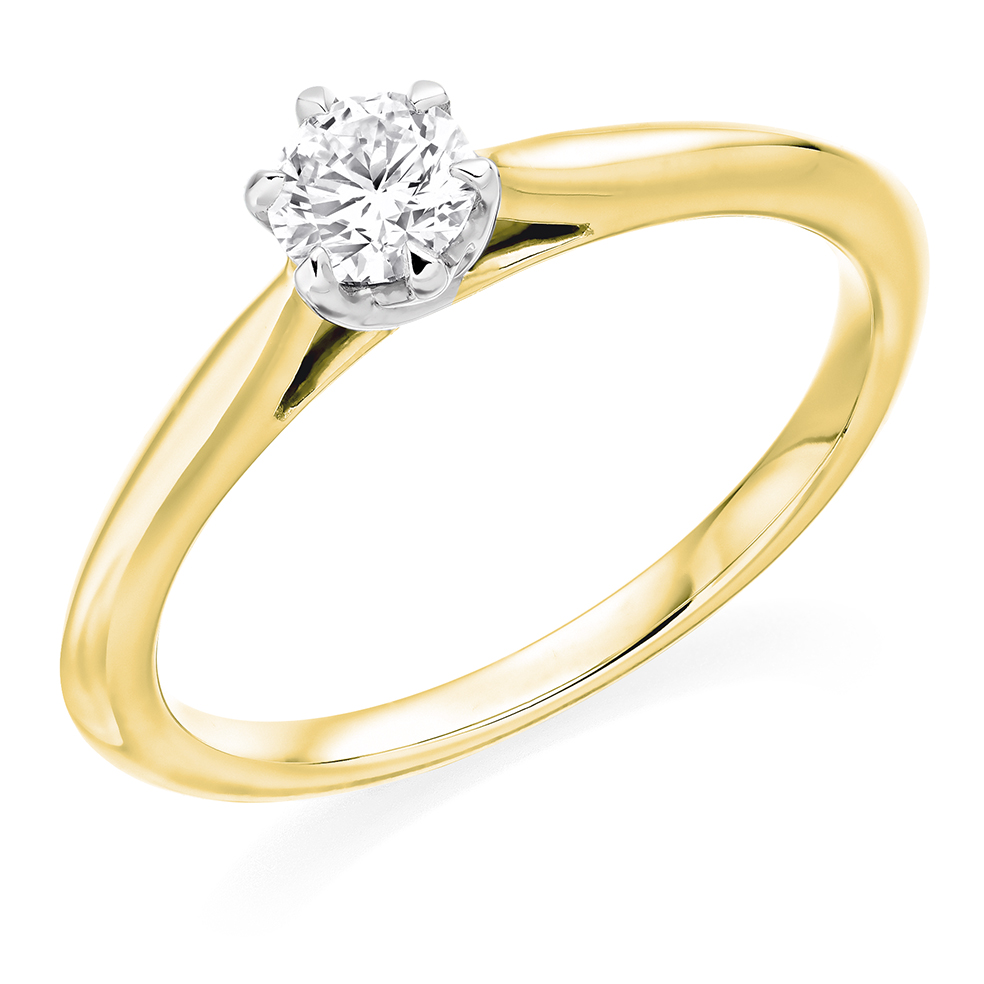 Image of Yellow Gold Round Brilliant Solitaire with Plain Shoulders Engagement Ring