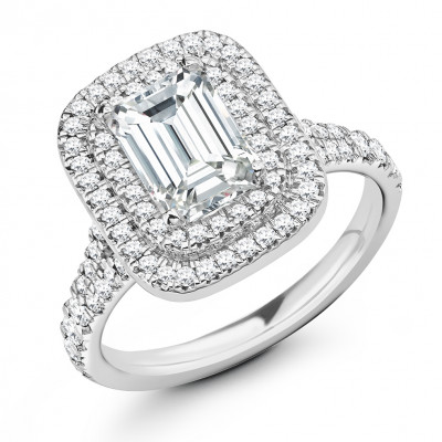 Emerald Cut Halo with Diamond Set Shoulders Split Shoulders Engagement Ring Metal Image
