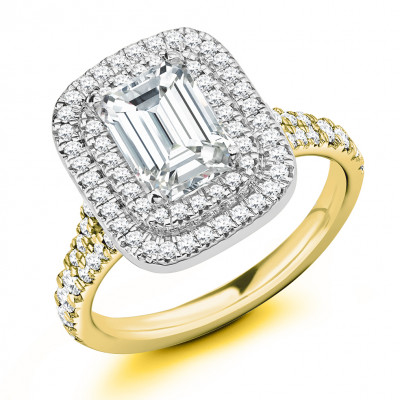 Emerald Cut Halo with Diamond Set Shoulders Split Shoulders Engagement Ring Metal Image