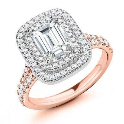 Emerald Cut Halo with Diamond Set Shoulders Split Shoulders Engagement Ring Metal Image