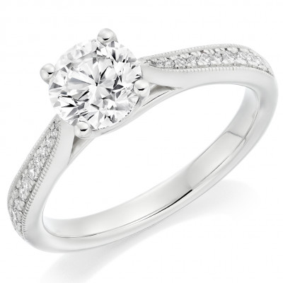 Round Brilliant Solitaire with Diamond Set Shoulders Engagement Ring Metal Image