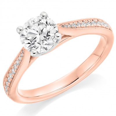 Round Brilliant Solitaire with Diamond Set Shoulders Engagement Ring Metal Image