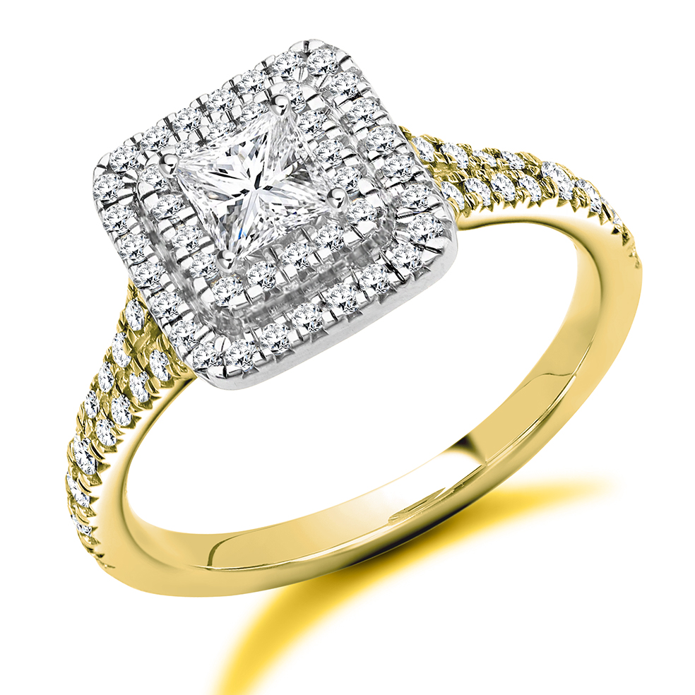 Princess Cut Halo with Diamond Set Shoulders Split Shoulders Engagement Ring Image