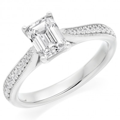 Emerald Cut Solitaire with Diamond Set Shoulders Engagement Ring Metal Image