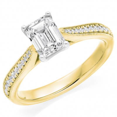 Emerald Cut Solitaire with Diamond Set Shoulders Engagement Ring Metal Image