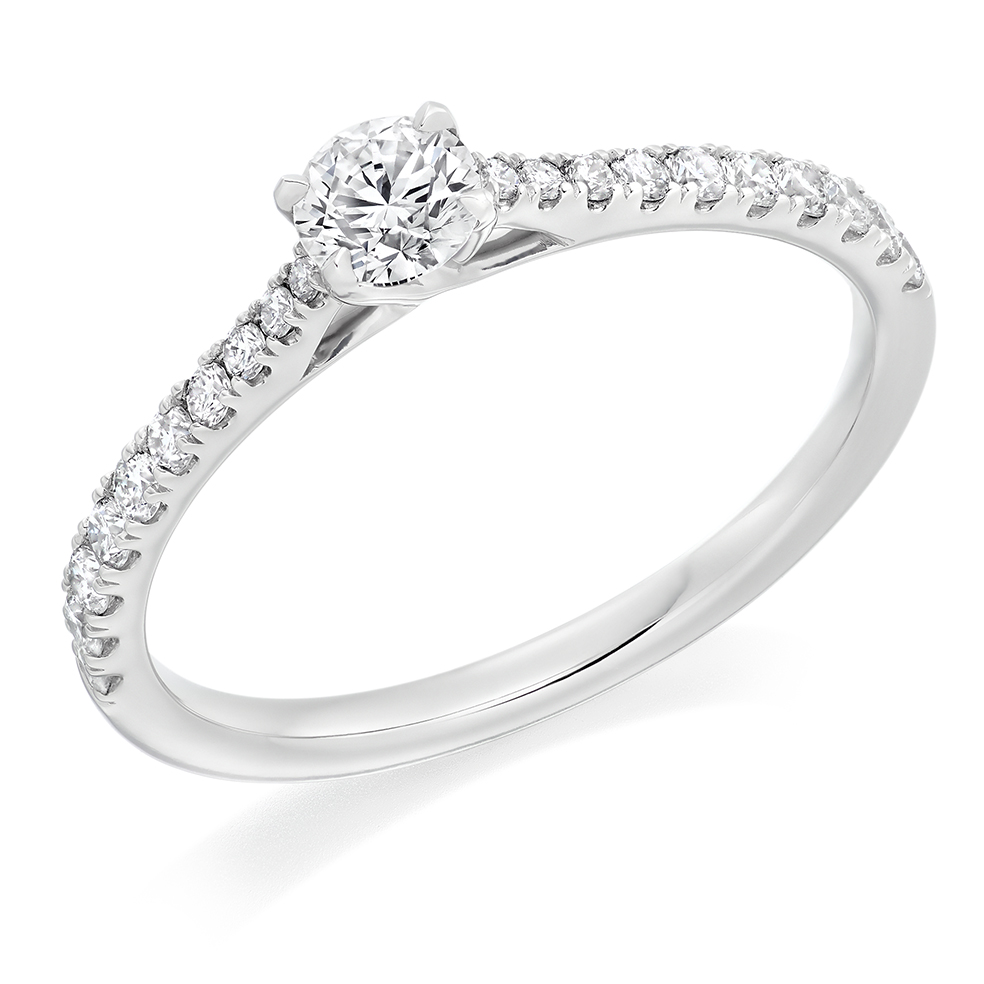 Image of White Gold Round Brilliant Solitaire with Diamond Set Shoulders Engagement Ring