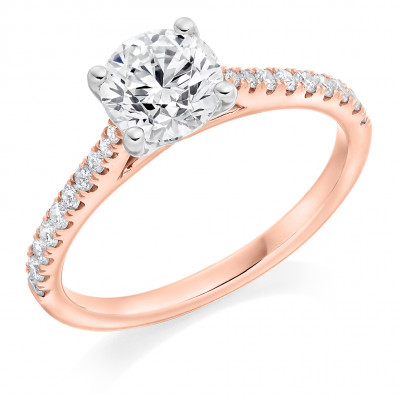 Round Brilliant Solitaire with Diamond Set Shoulders Engagement Ring Metal Image