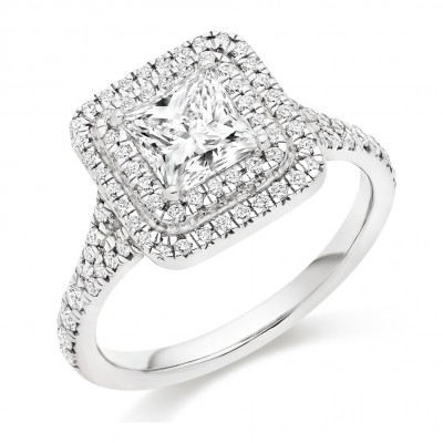 Princess Cut Halo with Diamond Set Shoulders Split Shoulders Engagement Ring Metal Image