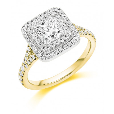 Princess Cut Halo with Diamond Set Shoulders Split Shoulders Engagement Ring Metal Image