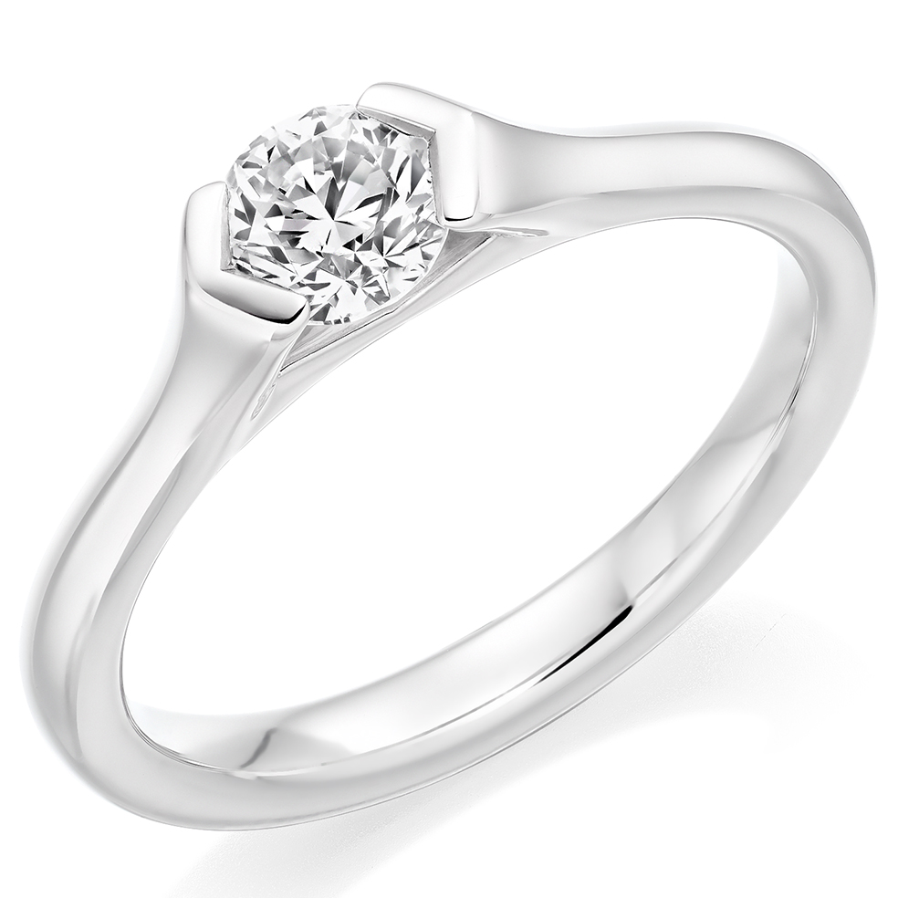 Image of Platinum Round Brilliant Solitaire with Plain Shoulders Engagement Ring