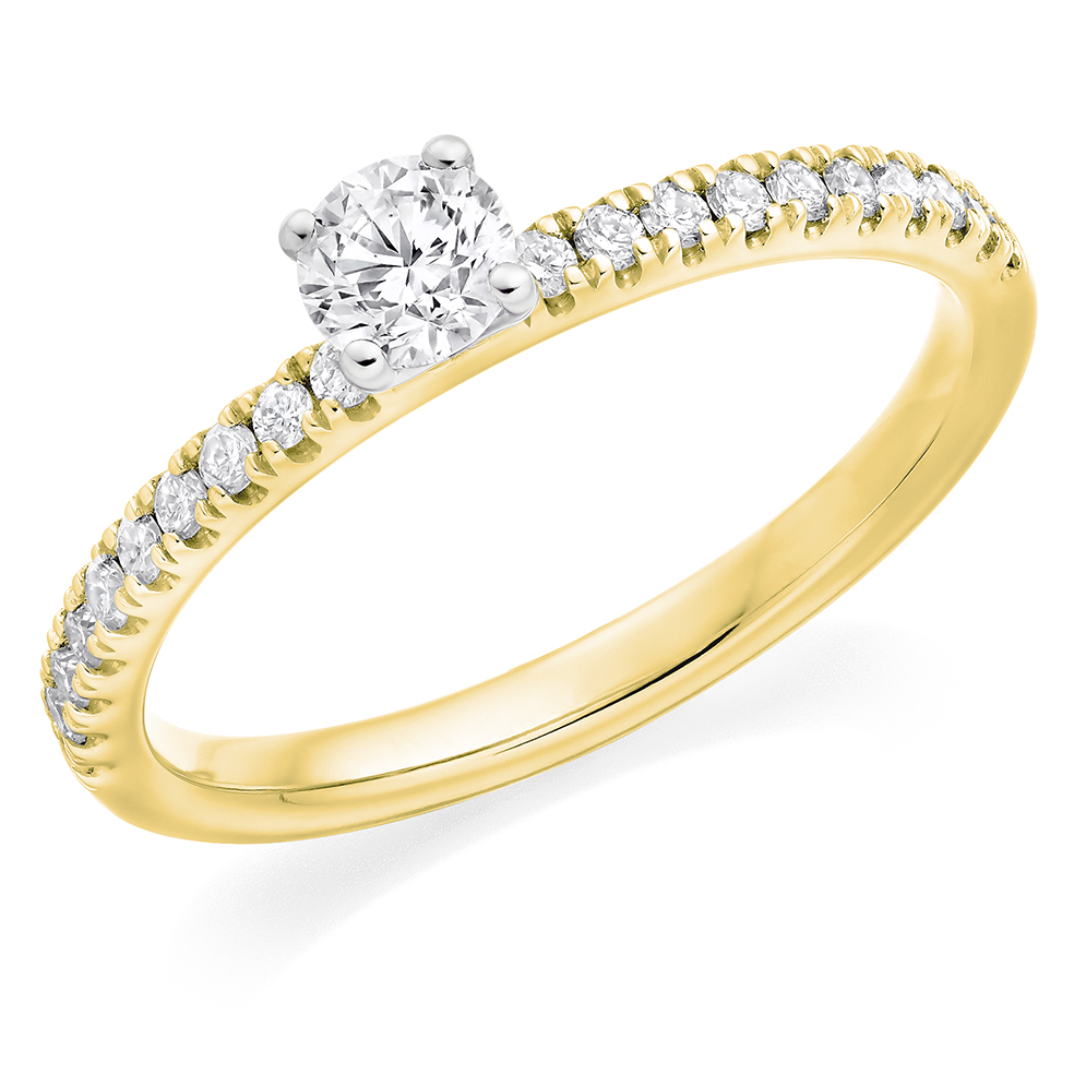 Image of Yellow Gold Round Brilliant Solitaire with Diamond Set Shoulders Engagement Ring