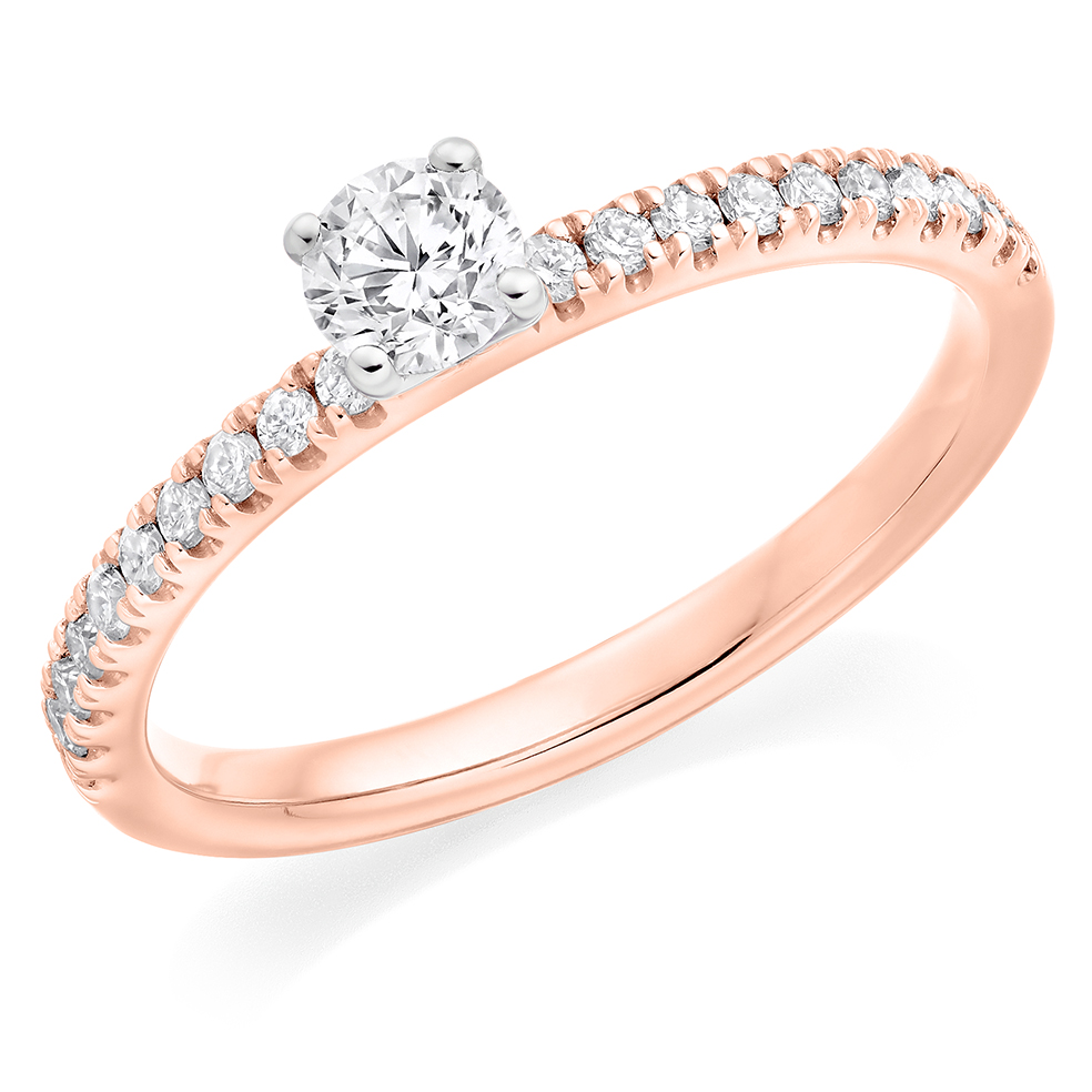 Image of Rose Gold Round Brilliant Solitaire with Diamond Set Shoulders Engagement Ring