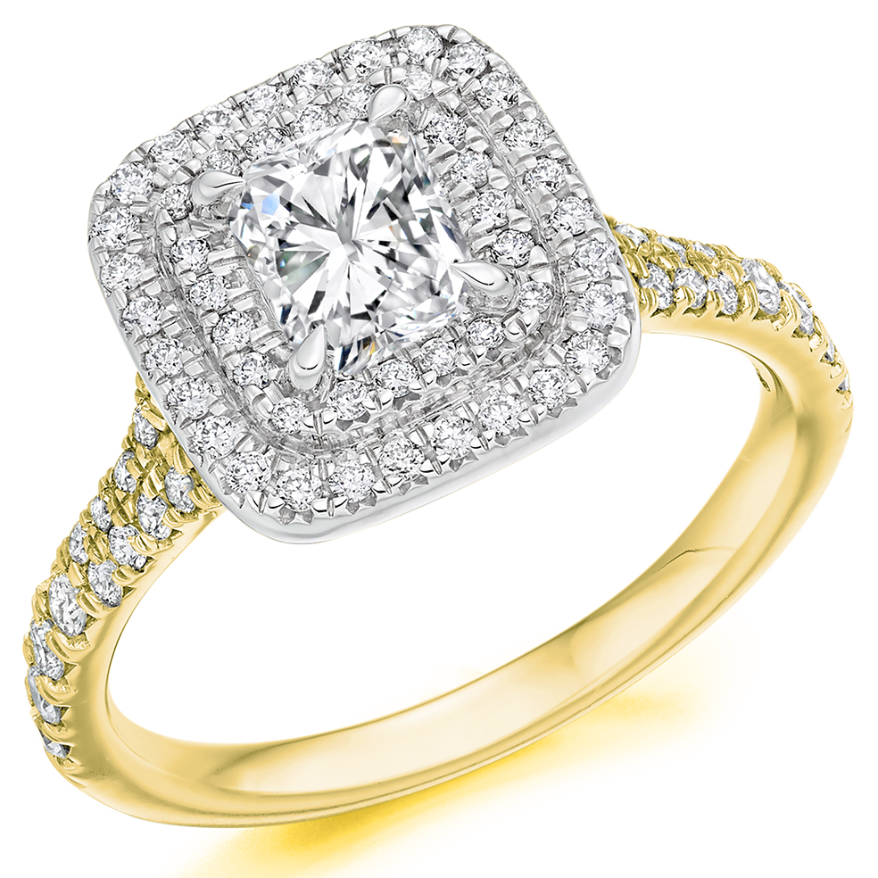 Radiant Cut Halo with Diamond Set Shoulders Split Shoulders Engagement Ring Image