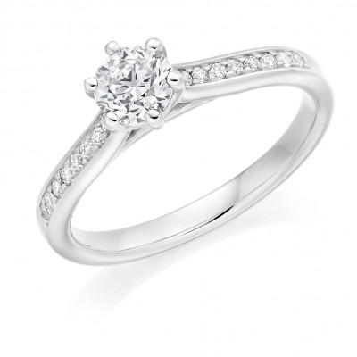 Round Brilliant Solitaire with Diamond Set Shoulders Engagement Ring Metal Image