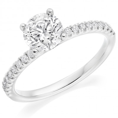 Round Brilliant Solitaire with Diamond Set Shoulders Engagement Ring Metal Image