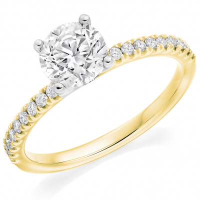 Round Brilliant Solitaire with Diamond Set Shoulders Engagement Ring Metal Image