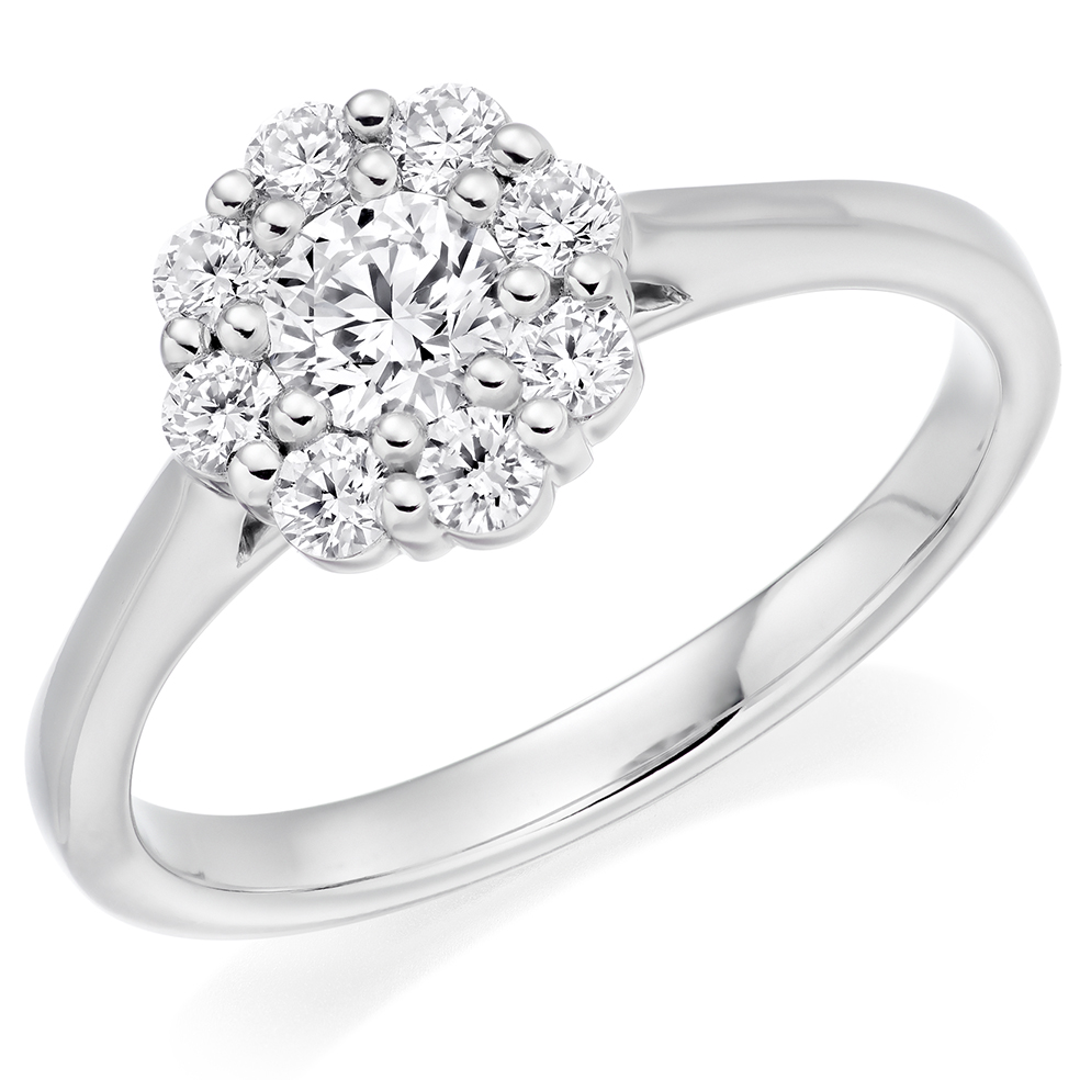 Image of Platinum Round Brilliant Halo with Plain Shoulders Engagement Ring