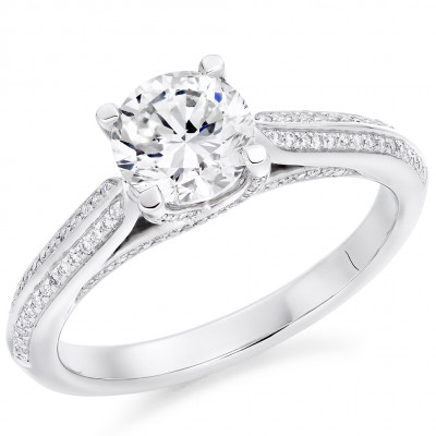 Round Brilliant Solitaire with Diamond Set Shoulders Engagement Ring Metal Image