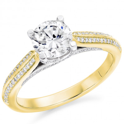Round Brilliant Solitaire with Diamond Set Shoulders Engagement Ring Metal Image