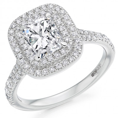 Radiant Cut Halo with Diamond Set Shoulders Split Shoulders Engagement Ring Metal Image