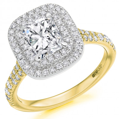 Radiant Cut Halo with Diamond Set Shoulders Split Shoulders Engagement Ring Metal Image