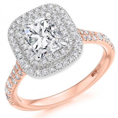Radiant Cut Halo with Diamond Set Shoulders Split Shoulders Engagement Ring Metal Image
