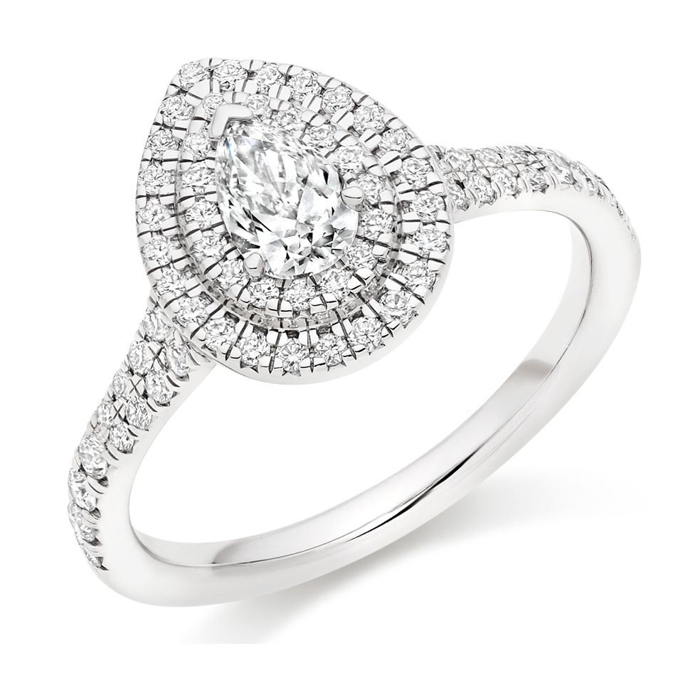 Image of Platinum Pear Cut Halo with Diamond Set Shoulders Split Shoulders Engagement Ring