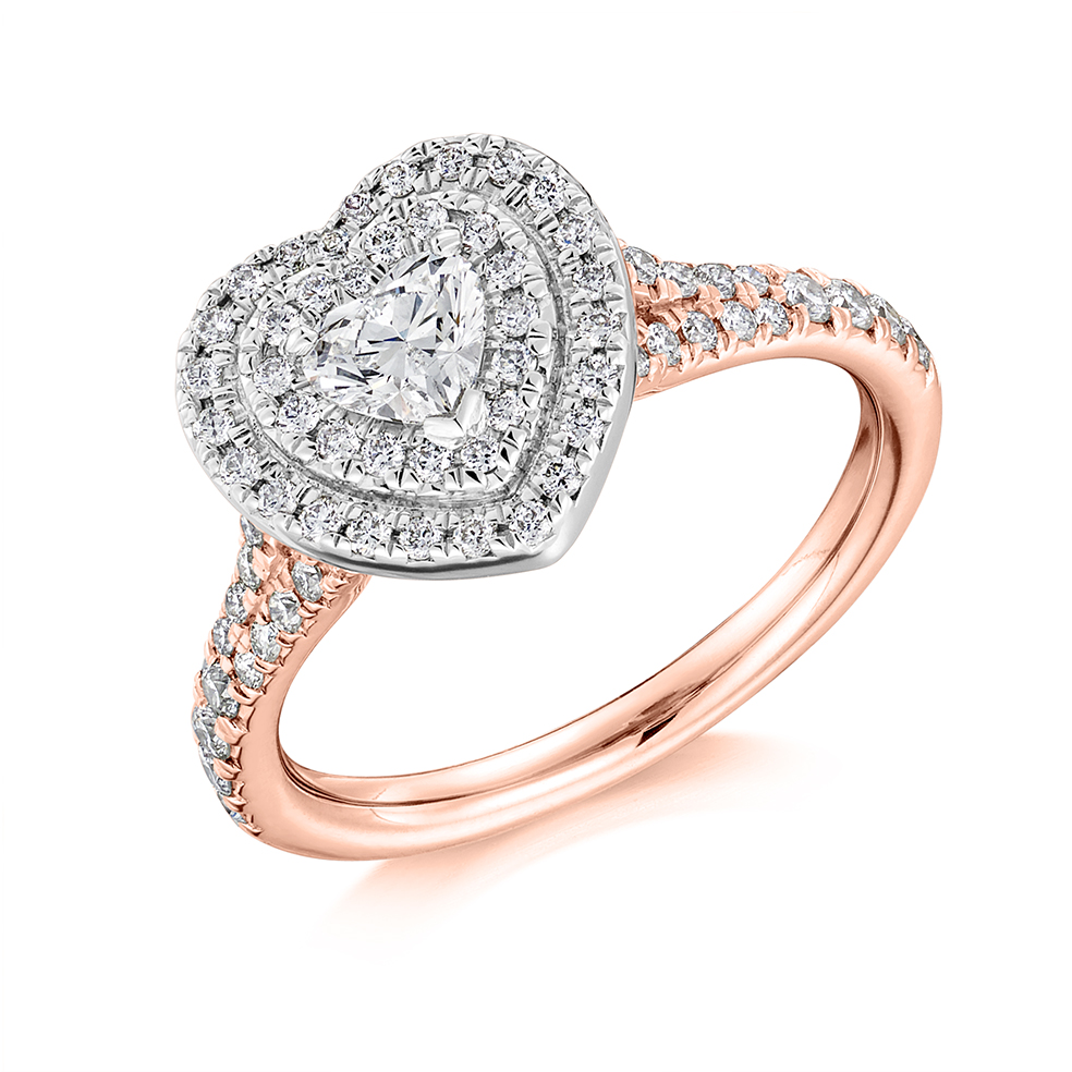 Heart Cut Halo with Diamond Set Shoulders Split Shoulders Engagement Ring Image